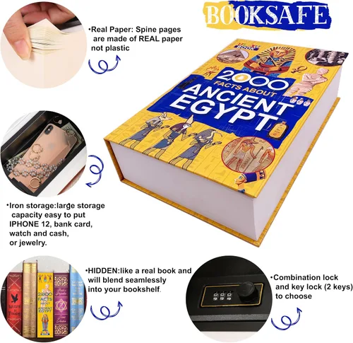 Miniatura 4 de Caja de almacenamiento segura para libros de desviación con páginas reales, combinación de cerradura y llave, caja fuerte para guardar dinero, cajas