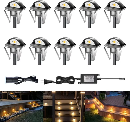 Miniatura 10 de Kit de luces LED para exteriores, Φ1.38 pulgadas, blanco cálido, paquete de 10 unidades, bronce, bajo voltaje, 12 V CC, IP65, impermeable