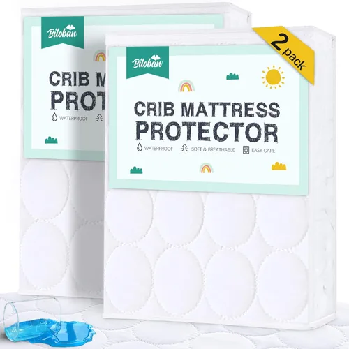 Miniatura 18 de Sábanas protectoras de colchón de cuna impermeables, paquete de 2, funda acolchada ajustable para colchón de cuna que se adapta a colchones de cama