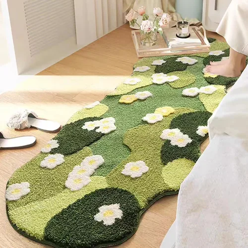 Miniatura 32 de Alfombra de musgo estéreo 3D irregulares con flores naturales, margaritas y musgo, para sala de estar, dormitorio, decoración estética del hogar