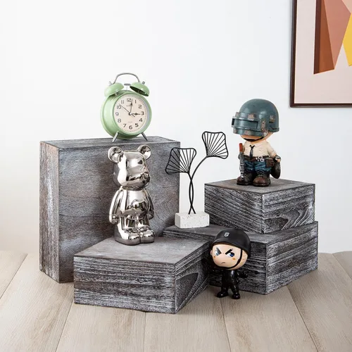 Miniatura 6 de Soportes cuadrados de madera vintage para tartas de madera, juego de 4 soportes de madera para cupcakes, cajas de madera rústica de 12 pulgadas