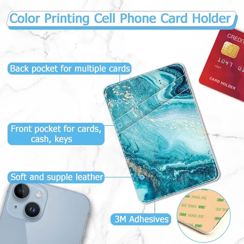 Miniatura 2 de Titular de Tarjeta de Cuero para Teléfono, Billetera Adhesiva para Teléfono, Elegante Funda con Soporte para Tarjetas de Crédito, Adecuado