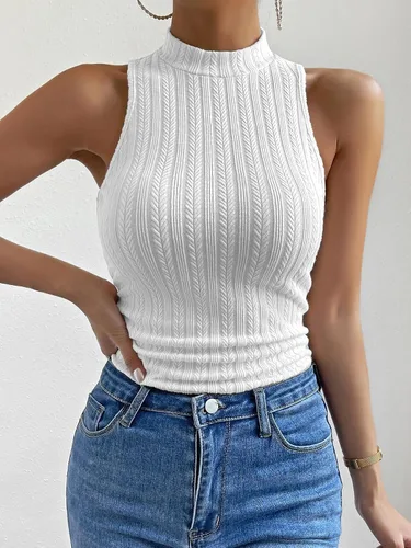 Miniatura 4 de SHENHE Camiseta sin mangas con cuello alto falso para mujer
