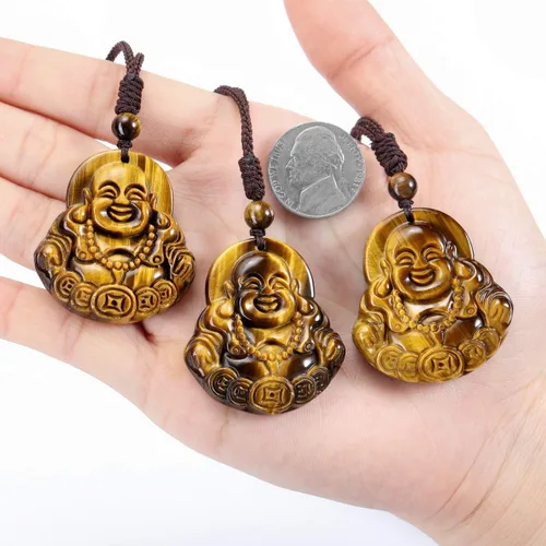 Miniatura 4 de Top Plaza Collar con dije de amuleto de ojo de tigre para hombre, con dije de protección de talismán de cristal curativo natural, collar de piedras