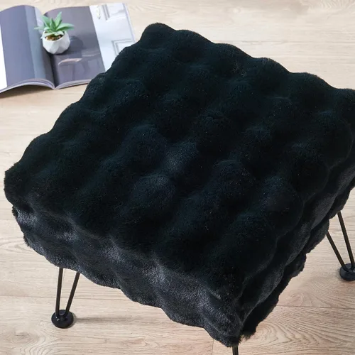 Miniatura 7 de Asiento otomano cuadrado negro con burbujas de piel sintética suave y mullida, asiento de banco de entrada, 17 x 17 x 17 pulgadas, mesa auxiliar
