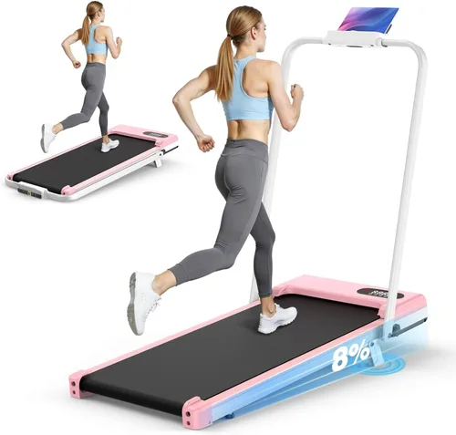 Miniatura 11 de Almohadilla para caminar con barra de asa, caminadora con inclinación del 8%, 2.5 HP silenciosa debajo del escritorio 320 libras 2 en 1 caminadoras