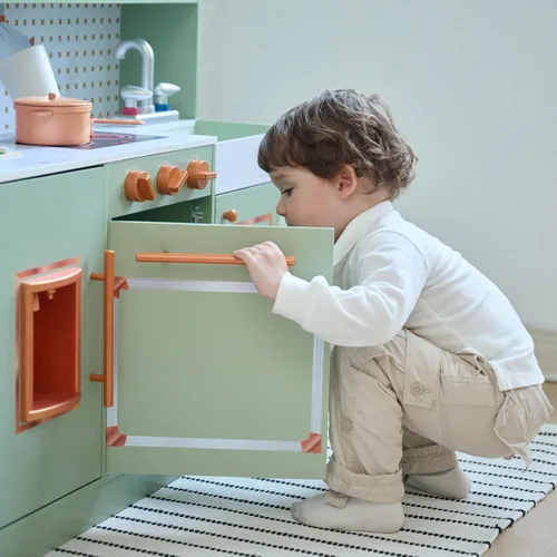 Miniatura 9 de Teamson Kids Little Chef St. Louis - Juego de cocina de madera retro para niños pequeños, juego de cocina de simulación verde con máquina de hielo