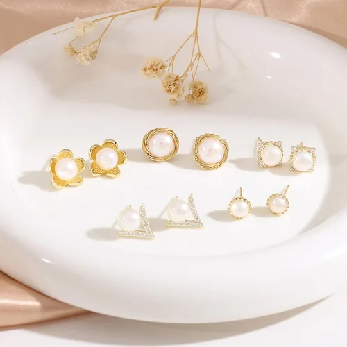 Miniatura 42 de Aretes de perlas para mujer, perlas redondas blancas, aretes de oro envueltos de alambre, joyería hecha a mano para mamá, amante y ella