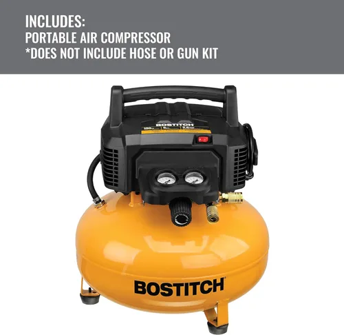 Miniatura 2 de Bostitch Compresor de aire para panqueques de 6 galones y kit de accesorios de 13 piezas: manguera de aire, pistola de soplado y adaptador