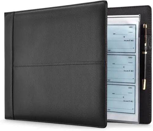 Miniatura 10 de Juvale Fundas para chequera de 14 x 10 pulgadas, piel sintética color oro rosa, carpeta y organizador de 7 anillos con capacidad para 600 cheques