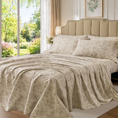 Miniatura 54 de FADFAY Juego de sábanas tamaño King, 100% algodón, elegante ropa de cama de granja con hojas verdes menta y flores blancas, sábana suave