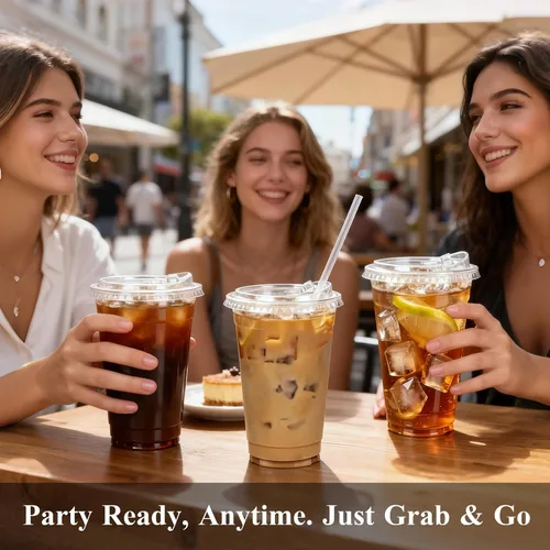 Miniatura 7 de Goodluck Paquete de 100 vasos de plástico transparente de 16 onzas con tapas, desechables para café helado con tapas para fiestas, bebidas