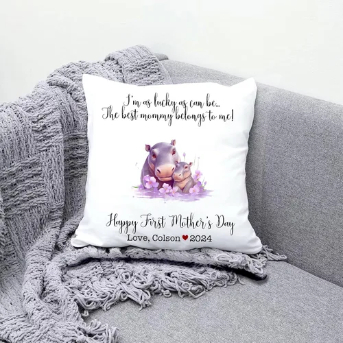 Miniatura 3 de Generic Custom Mama Hippopotamus with Childs, First Mother's Day Custom Pillowcase, Personalized Mother's Day Pillowcase, Gift for Mom, Home Decor