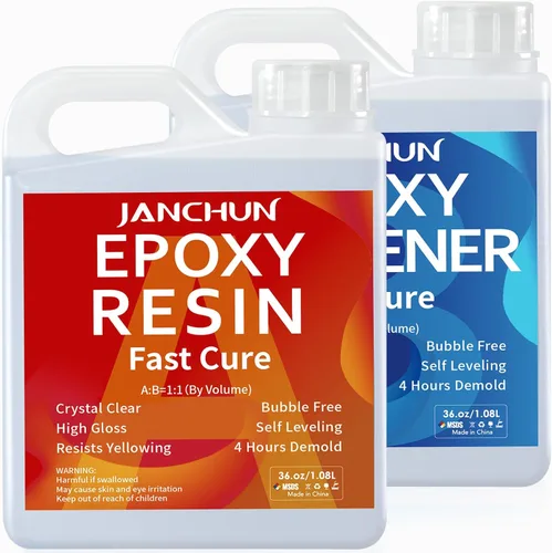 JANCHUN Kit de resina epoxi transparente de 72 onzas, sin burbujas, antiamarilleo, autonivelante, fácil de mezclar, revestimiento y resina de