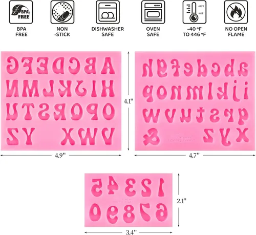 Miniatura 2 de 4 piezas de moldes de silicona de letras, moldes de fondant antiadherentes de números y letras para chocolate, caramelo, decoración de pastel