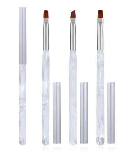 Miniatura 15 de 3 piezas de brochas de limpieza de arte de uñas, brochas de uña redondas/anguladas/planas resistentes a la acetona para remover esmalte de gel