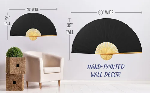 Miniatura 2 de Abanico de pared plegable de color sólido, 40 pulgadas de ancho, negro Sin pintar