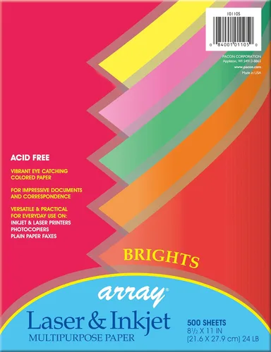 Pacon 101105 Matriz de papel de enlace de colores, 24 libras, 8-1/2 x 11, brillantes surtidos, 500 hojas/resma