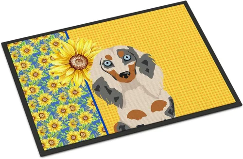 Miniatura 327 de Caroline's Treasures WDK5313MAT Airedale Terrier - Tapete para puerta delantera de 18 x 27 pulgadas, diseño de girasoles de verano, para entrada