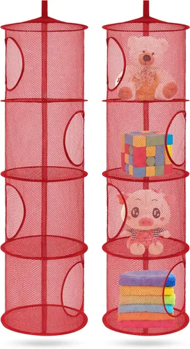 Miniatura 24 de Almacenamiento Colgante para Juguetes de Peluche, Organizador de Almacenamiento de Peluches Plegable para Rincón con 4 Compartimentos, Organizador