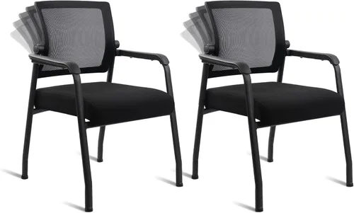 Miniatura 16 de KLASIKA Silla de escritorio sin ruedas, sillón con soporte lumbar ergonómico y cojín de asiento grueso, sillas de sala de espera para oficina