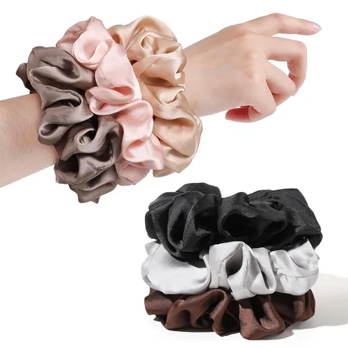 Miniatura 16 de Coleteros Negros para el Cabello para Mujeres - Coleteros Grandes de Satén Extra Grandes Jumbo Gigantes de Gran Tamaño Lindos para Cabello Rizado