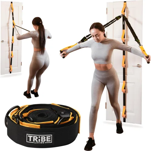 Tribe Lifting Anclaje de banda de resistencia ajustable, anclaje de puerta con 5 bucles y anillos de metal, correa de nailon duradera para Correa de