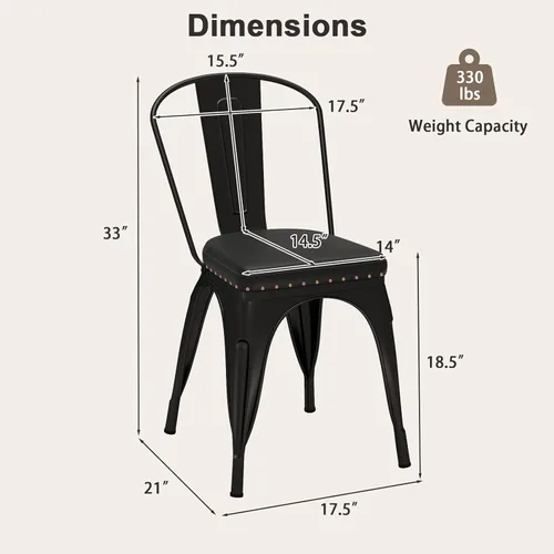 Miniatura 3 de Giantex Juego de 4 sillas de comedor de metal, sillas auxiliares apilables de cocina sin brazos con respaldo desmontable y asiento acolchado de piel