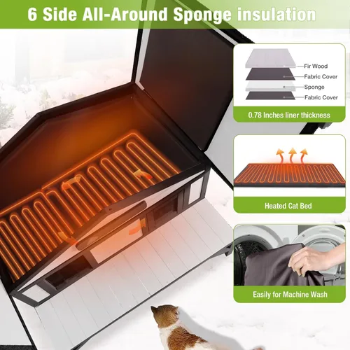 Miniatura 3 de Casa climatizada para gatos al aire libre, resistente a la intemperie, refugio grande para gatos con forro 100% aislado para múltiples gatos, casas