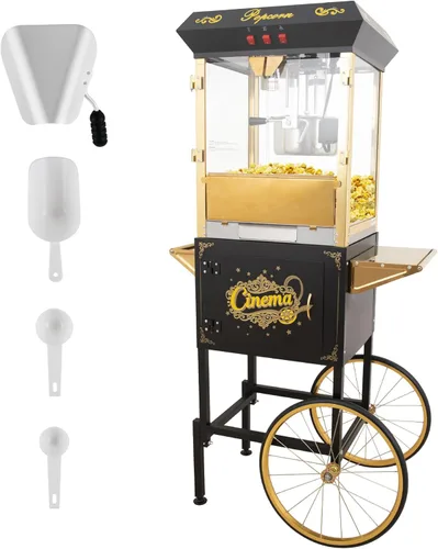 Miniatura 18 de Máquina para hacer palomitas de maíz, carrito profesional con hervidor de 6 onzas para hasta 25 tazas, máquina comercial vintage de acero Rojo