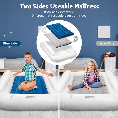 Miniatura 2 de USHMA Cama de viaje inflable para niños pequeños, cama portátil para niños Colchón de aire para niños con laterales Colchón hinchable reversible