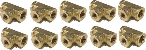 Camiseta reductora de latón forjado de 1/4 "x 1/4" X 1/8" hembra NPT FNPT combustible/aire/agua/aceite/gas WOG (cantidad 10)