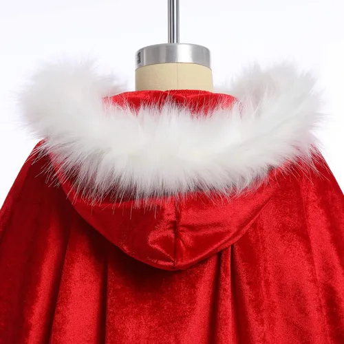 Miniatura 7 de IDOPIP Vestido de fiesta de Navidad para mujeres y niñas, vestido de tutú a cuadros rojos con capa con capucha, disfraz familiar a juego