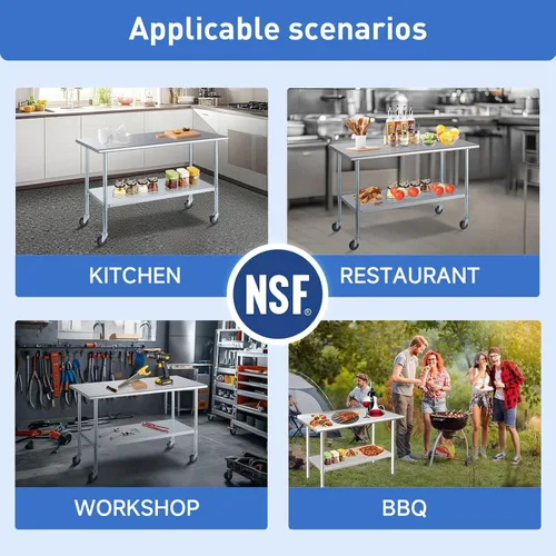 Miniatura 7 de Mesa de acero inoxidable para preparación y trabajo con protector contra salpicaduras, 24x72 pulgadas