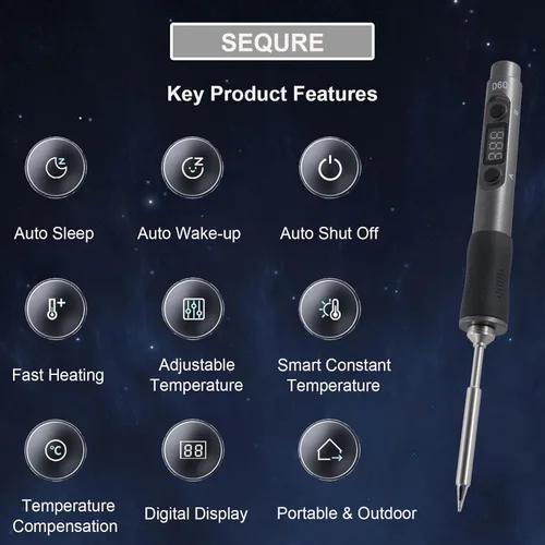 Miniatura 2 de Soldador eléctrico, SEQURE D60B Pro Kit de soldadura portátil, compatible con PD 3.0, apagado y apagado automático, cable XT60, adaptador