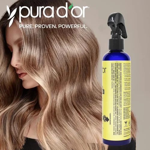 Miniatura 4 de PURA D'OR Spray protector térmico de aceite de argán de 8 onzas con ingredientes orgánicos seleccionados, protege hasta 450º F de planchado plano