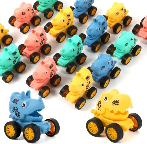 Juego de 18 autos de dinosaurio con retroceso para niños pequeños, mini vehículos de carreras a granel, obsequios de fiesta, rellenos de piñata,