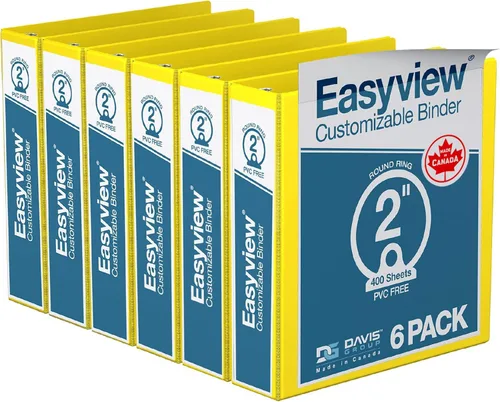 Easyview Premium - Carpetas de 3 anillas con cubiertas transparentes y anillos redondos, carpetas para escuela u oficina, 2 pulgadas, paquete de 6,