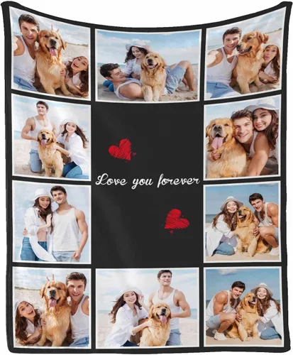 Miniatura 38 de MyPupSocks Manta personalizada con foto familiar, manta personalizada para el día de San Valentín, Navidad, cumpleaños (7 tamaños)