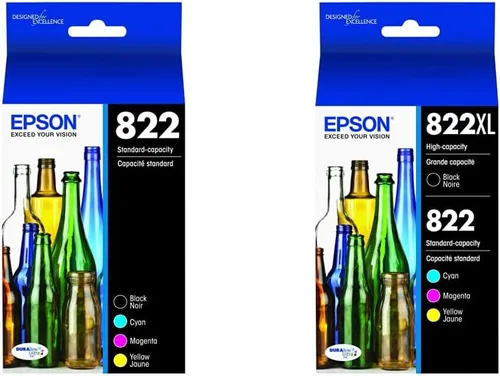 Epson T822 DURABrite Ultra - Tinta de capacidad estándar negro y color y tinta T822 DURABrite Ultra de alta capacidad negro y cartucho de color