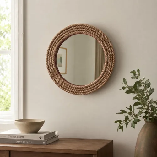 Nagina International Decoración de pared náutica prémium hecha a mano con cuerda de espejo acentuado | Regalos y coleccionables de decoración de