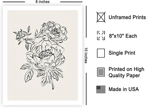 Miniatura 2 de Poster Master Póster de peonías – Estampado de flores retro – Ilustración floral – Ilustración en blanco y negro – Diseño de línea y abstracto