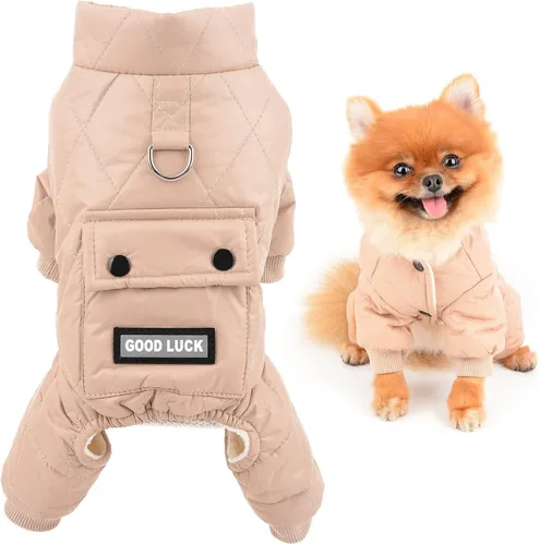 Miniatura 8 de SMALLLEE_LUCKY_STORE Abrigo de invierno acolchado para mascotas, traje de nieve con bolsillo y anillo en D para perros pequeños, gatos, impermeable