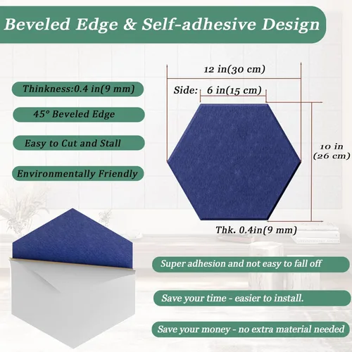 Miniatura 4 de Paneles acústicos hexagonales, paquete de 12 paneles de absorción de sonido de alta densidad de 12 x 10 x 0.4 pulgadas para mejorar la reducción