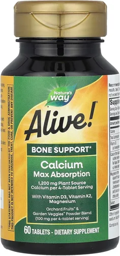 Miniatura 4 de Nature's Way ¡Alive! Tabletas de apoyo óseo de calcio*, suplemento de calcio de máxima absorción con vitaminas D3, K2 y magnesio, promueve la salud