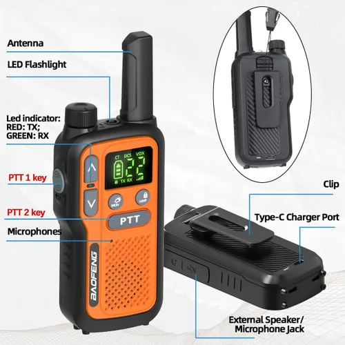 Miniatura 8 de Walkie Talkies de largo alcance para adultos, Walkie Talkie recargable 22 FRS NOAA Family Walky Talky Radio de 2 vías con auricular Dual PTT 1500mAh