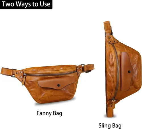 Miniatura 2 de Riñonera de cuero genuino para mujeres y hombres, bolso cruzado de cuero real vintage, bolso cruzado de moda para la cintura