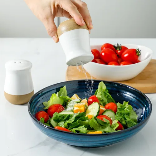 Miniatura 5 de Hasense Juego de salero y pimentero, salero blanco de cerámica para encimera de cocina, bonitos pimenteros, juego de coctelero de especias