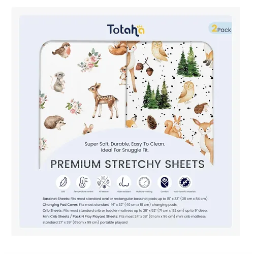 Miniatura 33 de TotAha Jungle Animal Sábana Mini para Cuna, Sábanas Elásticas Premium Ajustables para Mini Cunas Portátiles Corralitos, Sábana Pack N Play de Punto