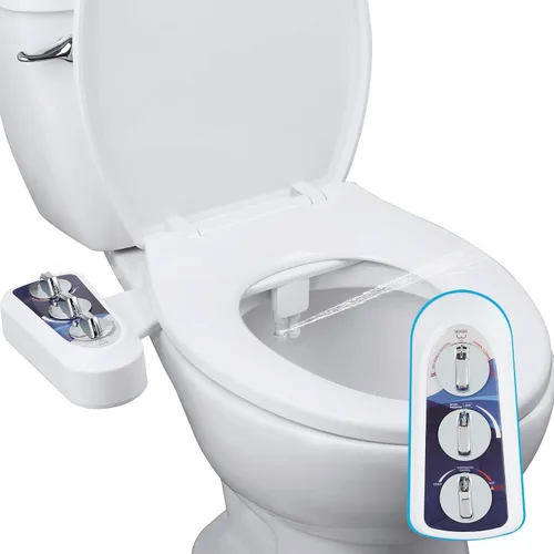Miniatura 12 de Hibbent Accesorio de bidé para inodoro con boquilla doble autolimpiante, rociador de agua fría y caliente, asiento de inodoro mecánico no eléctrico